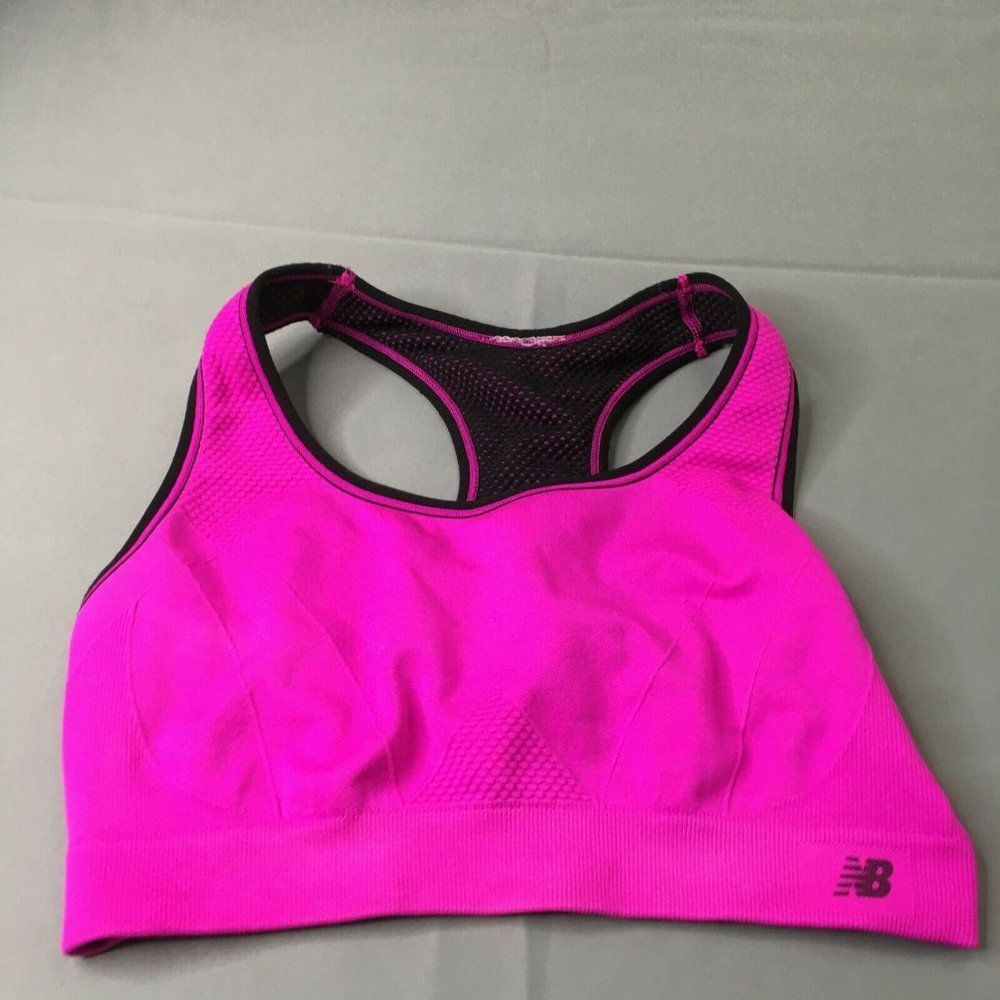 New Balance Womens Bra Pink Black Small Reversible Sports‎ Bra Racerback Workout